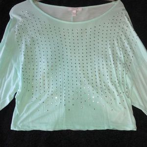 Cropped long sleeve studded tee